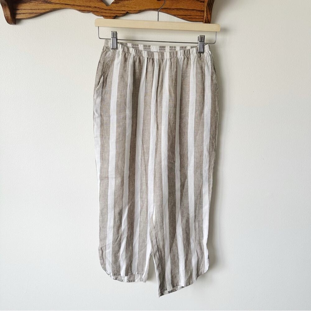 Flax Beige and White Striped Linen Capri Pants Size XS